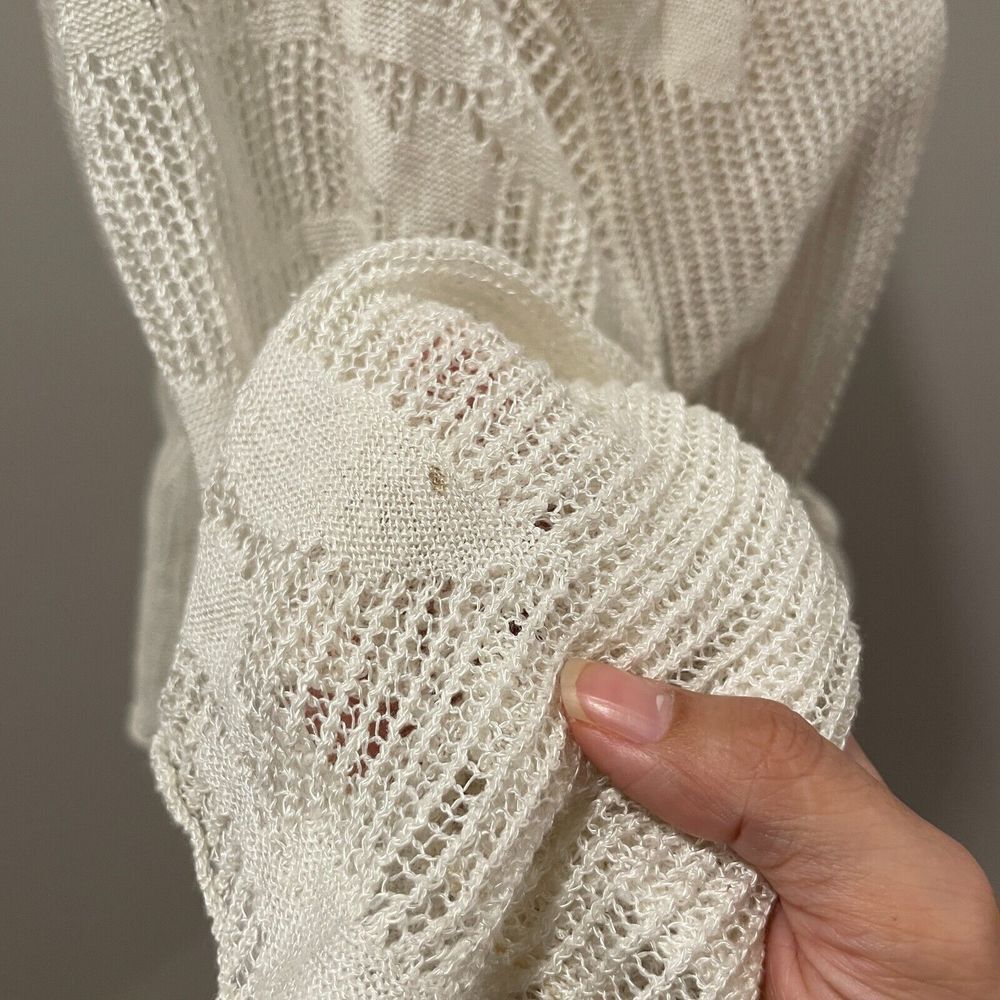 Moth‎ Anthropologie White Knit Cardigan Sweater Crochet Belted Linen M Boho - Picture 5 of 13